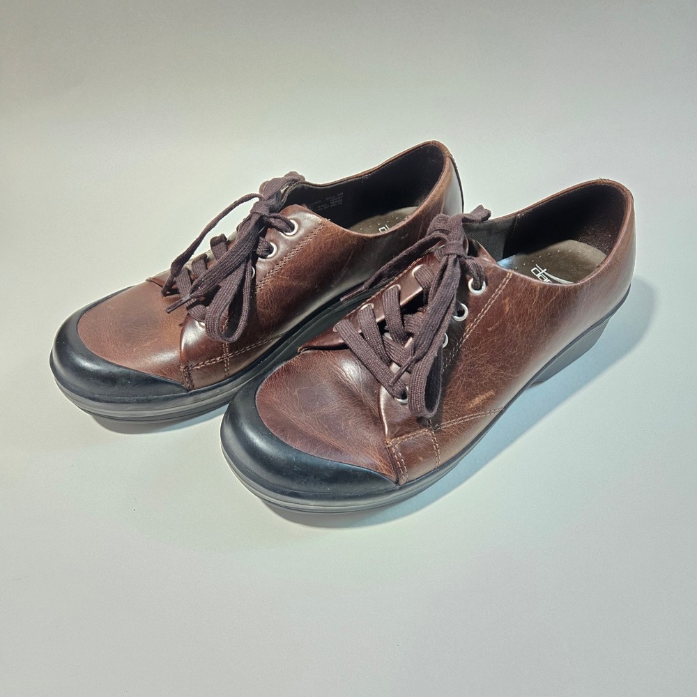 Dansko Brown Leather Lace Up Sneakers Slip Resistant Rubber Toe Clog Shoes 39
